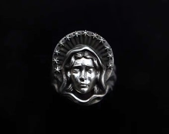 Catholic Virgin Mary Ring, 925 Sterling Silver Virgin Mary Ring, Virgin Mary Signet Ring for Men, Religious Christian Rings