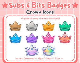Cute Crown Twitch Sub Badges | Royalty Stream Bits Badges Icon (Digital Download)