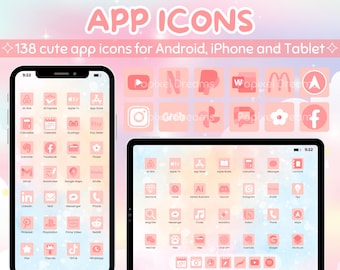 Pink Pastel App Icons, iOS Android Tablet, 138 Icons (Digital Download)