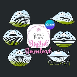 4th of July Independence Day - Kiss Lips Canva Frames Bundle - Editable Template Background - Photo Collage Sublimation - Drag & Drop Photo