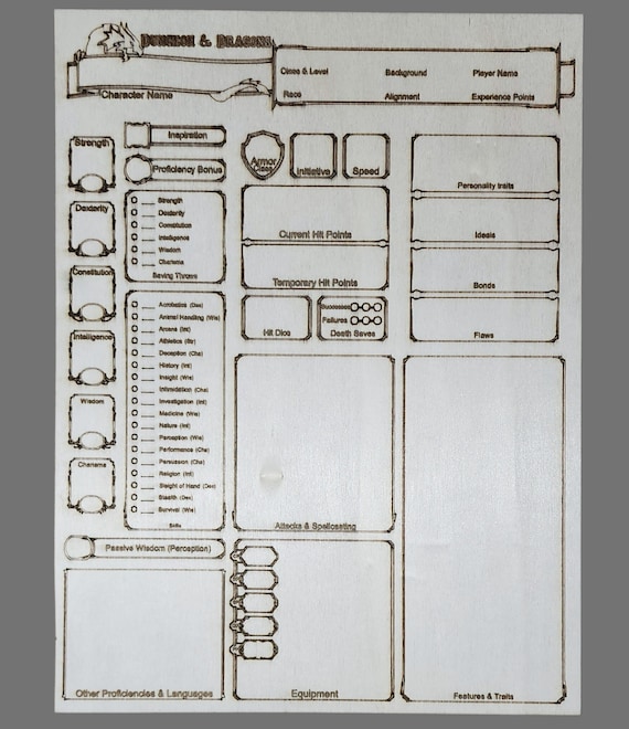DIGITAL Dnd 5e Character Sheet SVG Dxf PDF Dungeons And