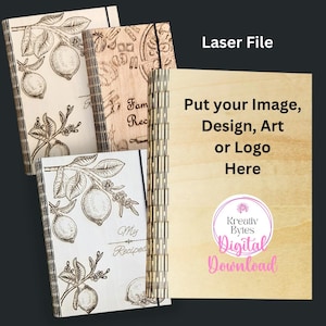 Modelo de capa de livro de madeira cortada a laser svg Glowforge capa de livro padrão dxf a laser Capa de caderno de madeira vetor corte cnc plano