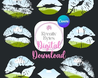 Kuss Lippen Canva Frames Bundle - Bearbeitbarer Vorlagenhintergrund - Fotocollage Sublimation - Ziehen & Ablegen Foto