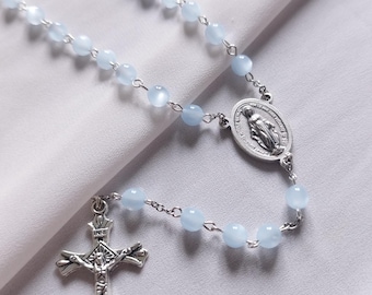 Rosary with beautiful blue mother-of-pearl beads - Catholic rosary - Communion gift - Rosary - Religious gifts