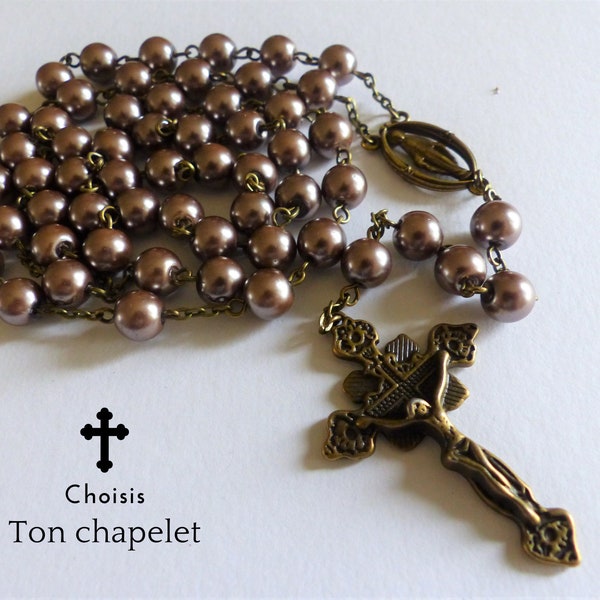 Beau chapelet style bronze - Cadeaux religieux - Grand chapelet - Chapelet fait main - Chapelet catholique