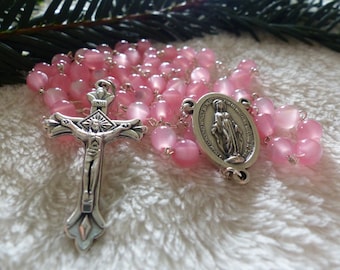 Pink mother-of-pearl bead rosary - Communion gift - Catholic rosary - Religious gifts - Rosary for girl -