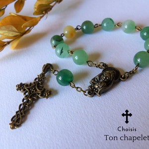 Green aventurine bead rosary - Natural stone tenner - pocket rosary - religious gifts
