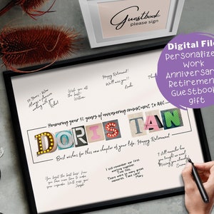 Personalized Leaving Farewell Gift, Printable, work anniversary, Retirement, Best wishes for this new chapter, Boss, guestbook sign in