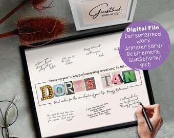 Personalized Leaving Farewell Gift, Printable, work anniversary, Retirement, Best wishes for this new chapter, Boss, guestbook sign in