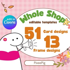 ショップ全体で編集可能なCanvaテンプレート - 50種類のカードデザイン、送別用の13種類のフレーム
