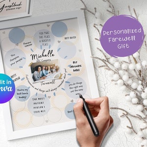 Personalisiertes Canva-Abschiedsgeschenk, Nachrichtenposter, schöne Erinnerungen und Dinge, an die wir uns immer erinnern werden, Abschied vom Kollegen, Blau