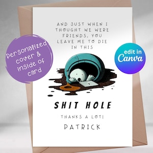 Tarjeta de despedida de Canva imprimible para compañero de trabajo o jefe, divertida, tarjeta de despedida, tarjeta de despedida, jubilación, adiós, felicidades, nuevo trabajo, agujero de mierda