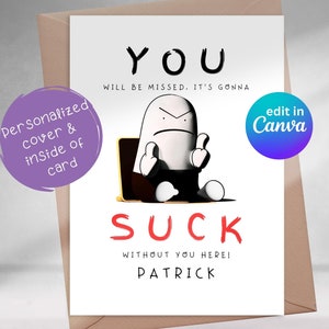 Carte imprimable Canva Going Away - You SUCK, pour collègue ou patron, drôle, carte d'adieu, carte de départ, retraite, au revoir, félicitations, impoli