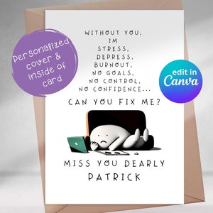 Tarjeta de despedida imprimible de Canva para compañeros de trabajo o jefes. Divertida, tarjeta de despedida, tarjeta de partida, jubilación, adiós, nuevo trabajo, te extraño mucho.