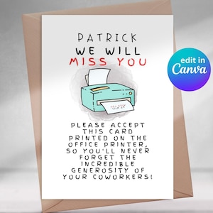 Druckbare Canva Going Away Karte - Druckkarte mit Büro Drucker, Mitarbeiter, lustig, Abschiedskarte, Abschiedskarte, Ruhestand, Auf Wiedersehen, unhöflich