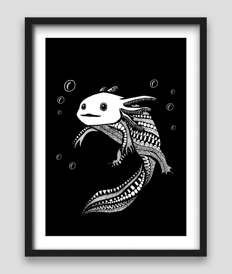 Axolotl Black & White Poster Cool Graphic High Quality Printed Print Etsy