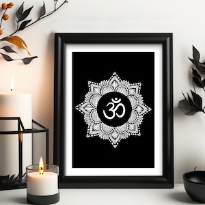 Stampa Om, Arte stampabile Buddismo Om, Arte della parete, SVG, PDF, Ai, Png, Jpg, Carte regalo stampabili, File di download, File digitale, Bianco e nero