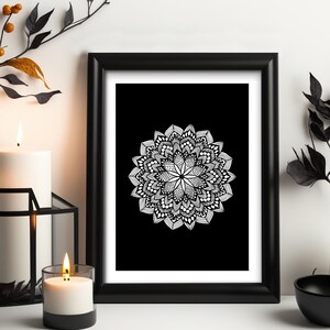 Black and White Mandala Flower Print: Modern Wall Art (Digital Download)