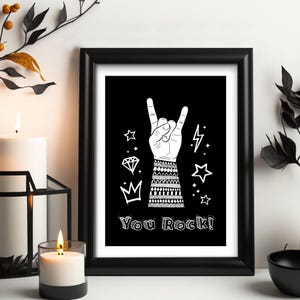 You Rock Print, arte para impressão, SVG em preto e branco, PDF, Ai, Png, Jpg, cartões-presente legais, decoração de escritório, arquivos para download, arquivo digital para presente