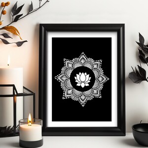Lotus Wall Decor, afdrukbare kunst, Lotus Flower Art, SVG, PDF, Ai, Png, Jpg afdrukbare cadeaubonnen, downloadbestand, digitaal bestand, zwart-wit