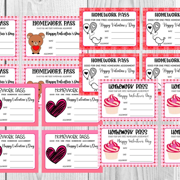Homework  pass teachers vday gifts, love Day cards printable