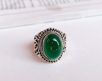 Oval Green onyx Ring\Handmade Sterling silver plated ring\Statement Onyx ring\Stackable ring\gemstone ring\Birthday gift for her