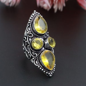 Faceted Citrine Statement Ring\ Citrine Stacking Ring\ Multi Stone Ring\ Ring for Weddings\ Party wear Jewelry\Unique Gift Ideas