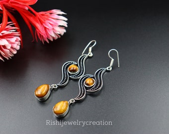 vintage Designer tiger Eye Earrings\ tiger eye earrings\ Gemstone earrings\ Earrings for her\ Party wear jewelry\ Handmade jewelry