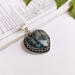 Larvikite, Heart\Larvikite Heart Pendant\Gemstone Necklace\Sterling Silver plated pendant\Larvikite Jewelry\Anniversary gift