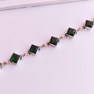 Silver plated emerald bracelet Dainty bracelet green gemstone bracelet handmade emerald bracelet emerald jewelry image 3