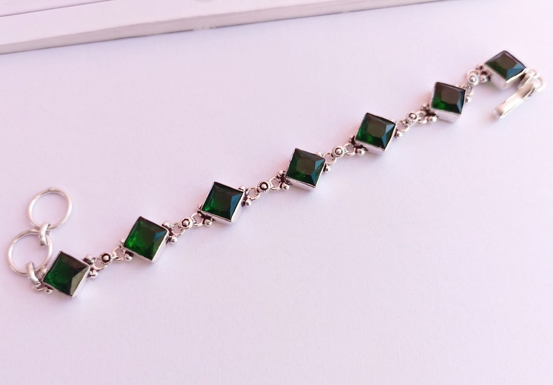 Silver plated emerald bracelet Dainty bracelet green gemstone bracelet handmade emerald bracelet emerald jewelry image 3