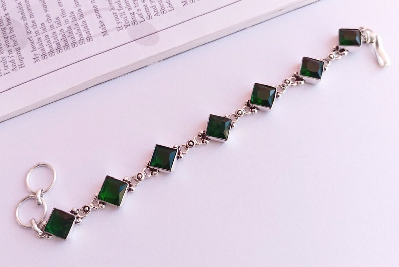 Silver plated emerald bracelet Dainty bracelet green gemstone bracelet handmade emerald bracelet emerald jewelry image 4