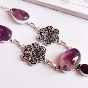 Natural Amethyst Gemstone Necklace\ Purple gemstone silver plated necklace\ Gemstone necklace\ February birthstone necklace\ Wedding gifts