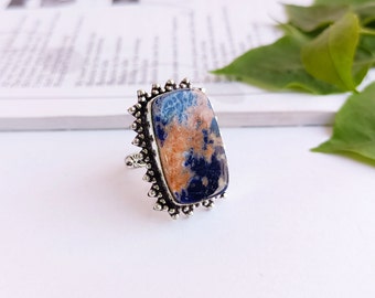 Sodalite gemstone ring\Silver plated Sodalite Ring\Ring for her\Gemstone silver ring\Ring for her\Women's ring