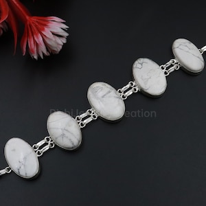 Howlite gemstone Bracelet\Wide gemstone Bracelet\Big Stone bracelet\Gift For Her\Anniversary Gift\Women&#39;s Bracelet\Bracelet For Men