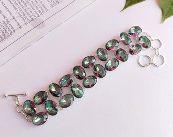 Mystic Rainbow Topaz Bracelet\Gemstone 925 Sterling Silver Plated Bracelet\Mystic Rainbow Gemstone Bracelet For Gift\Gift For Women