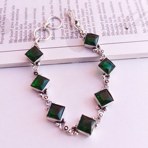 Silver plated emerald bracelet Dainty bracelet green gemstone bracelet handmade emerald bracelet emerald jewelry image 1