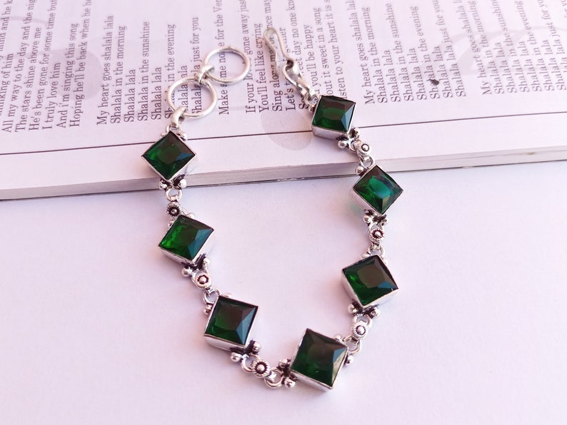 Silver plated emerald bracelet Dainty bracelet green gemstone bracelet handmade emerald bracelet emerald jewelry image 1