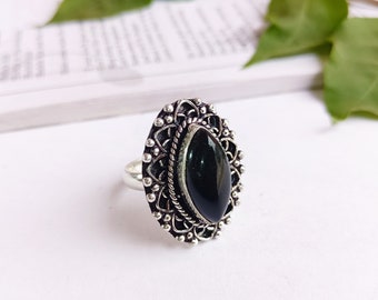 Black Onyx Gemstone ring\Sterling silver plated unique onyx ring\Onyx gemstone ring\gemstone ring\Black Onyx ring for women