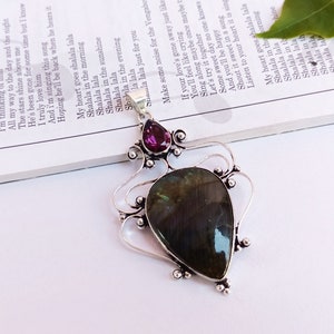 Fiery Labradorite Pendant NecklaceLabradorite gemstone PendantHandmade Pendantgemstone Silver plated Pendant image 1