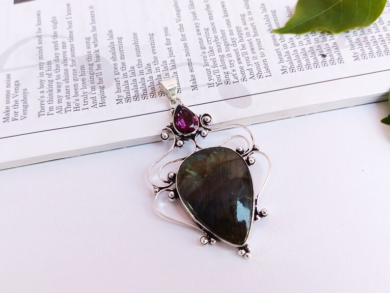 Fiery Labradorite Pendant NecklaceLabradorite gemstone PendantHandmade Pendantgemstone Silver plated Pendant image 1