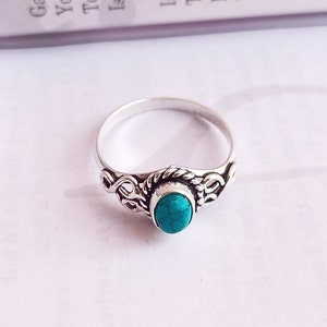 Beautiful turquoise handmade sterling silver plated ring mini statement ring turquoise ring dainty ring Stackable ring image 4