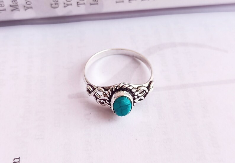 Beautiful turquoise handmade sterling silver plated ring mini statement ring turquoise ring dainty ring Stackable ring image 4