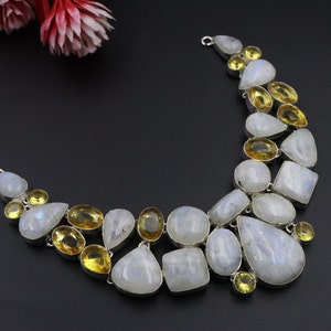 Natural Rainbow Moonstone Citrine Necklace\Gemstone Necklace\Moonstone Necklace\Gemstone Necklace\Unique Bridal Shower Jewelry\Citrine
