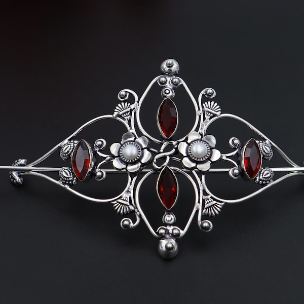 Stunning And Beautiful handmade silver plated hair clip barrette-celtic viking knot hair pin-hair clip for women-hair accessories With Pearl