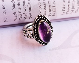 Amethyst Statement ring-Vintage Amethyst Ring-Boho amethyst ring-Gemstone amethyst Ring-Solitaire Ring-Gift for Her