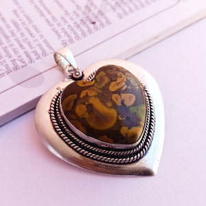 Stunning ocean jasper pendant necklace\ silver plated gemstone pendant\ Natural ocean jasper necklace\ Heat shaped pendant\ present for love