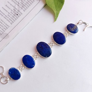 Natural lapis lazuli bracelet\Handmade Sterling silver plated Bracelet\Bracelet for her\Blue lapis bracelet