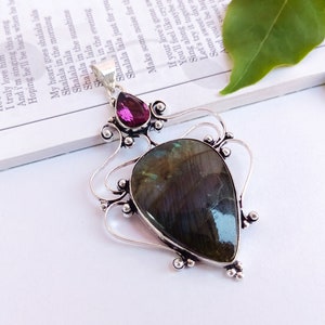 Fiery Labradorite Pendant NecklaceLabradorite gemstone PendantHandmade Pendantgemstone Silver plated Pendant image 4