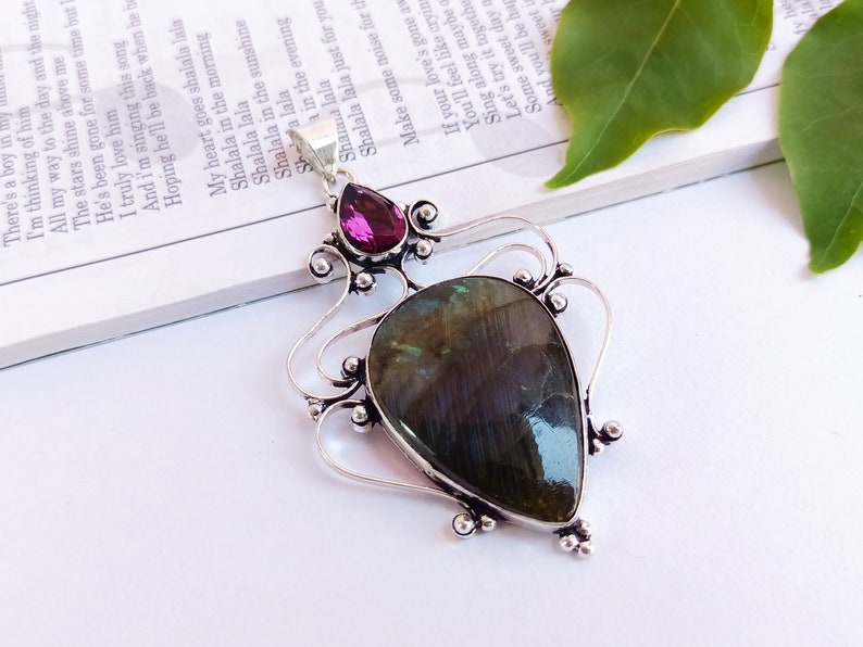 Fiery Labradorite Pendant NecklaceLabradorite gemstone PendantHandmade Pendantgemstone Silver plated Pendant image 4